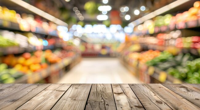 A vibrant grocery store aisle filled with a colorful and fresh produce display, enticing consumers