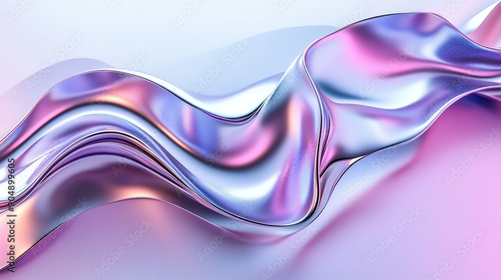 Poster abstract 3d fluid shapes with metallic textures and gradient colors.