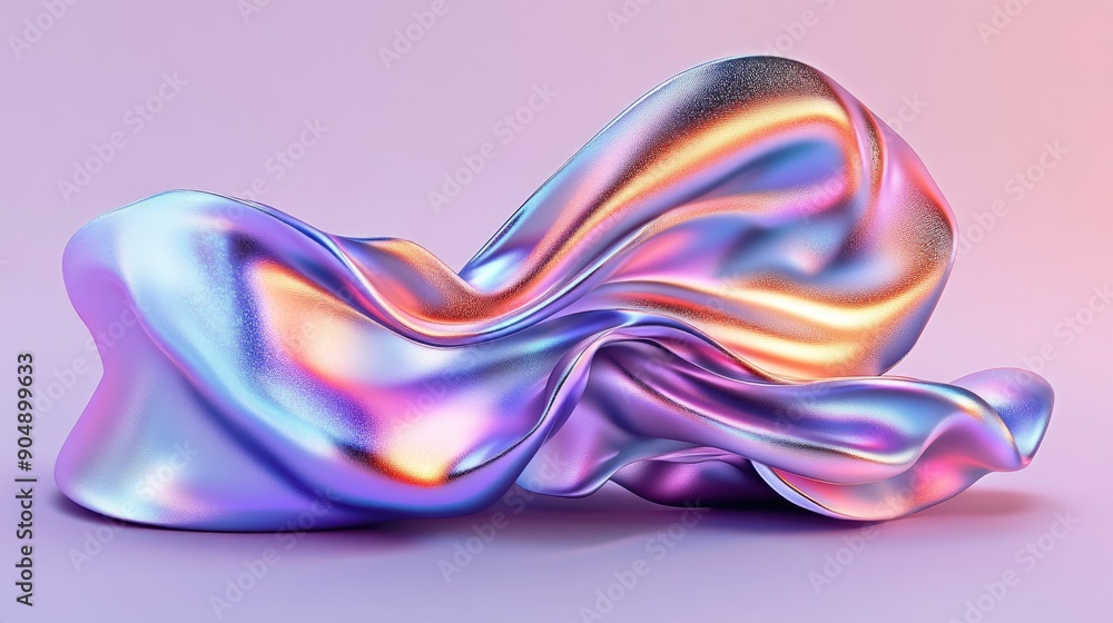 Poster abstract 3d fluid shapes with metallic textures and gradient colors.