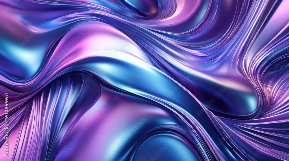 Poster abstract 3d fluid shapes with metallic textures and gradient colors.