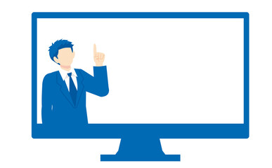 パソコンフレームとシンプルなビジネスマンイラスト