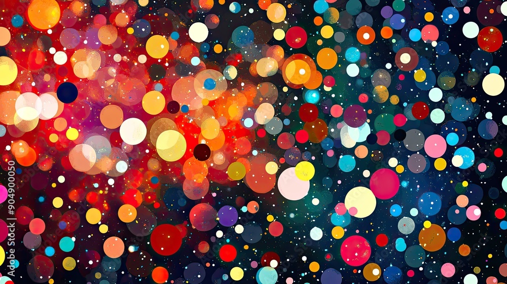 Poster abstract background with bright dots in various colors and sizes.