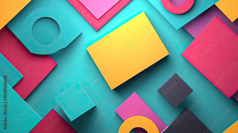 Poster abstract background with colorful geometric shapes in different sizes.