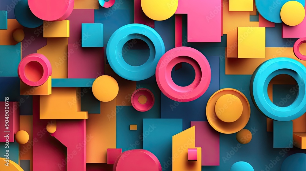 Poster abstract background with colorful geometric shapes in different sizes.