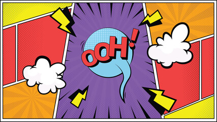 colorful pop art comic background illustration with bubble text ooh!
