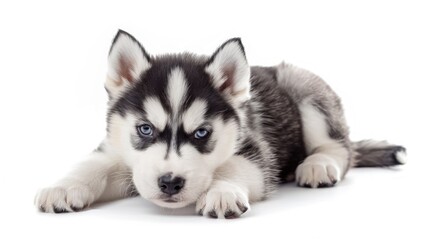 Isolated Siberian Husky Puppy on White Background