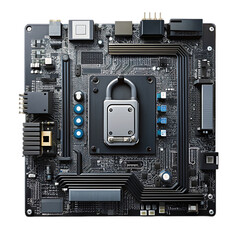 Fototapeta premium cyber security black futuristic motherboard on transparent background