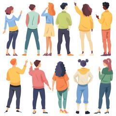 Obraz premium Vector illustration of a group of young people. Men and women in different clothes.