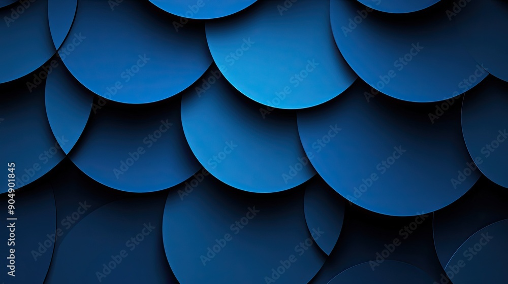 Poster abstract pattern of blue geometric circles overlapping on a dark background.