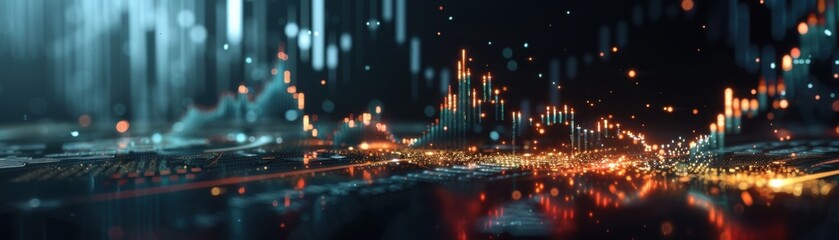 Obraz premium A stunning visual of digital landscape with bright lights and dynamic patterns, representing innovation and technology.