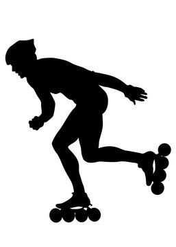 Silhouette athletes of roller skates on white background  