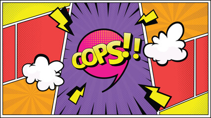 colorful pop art comic background illustration with bubble text oops!