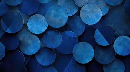 Blue geometric circles creating an overlapping abstract pattern on a dark backdrop.