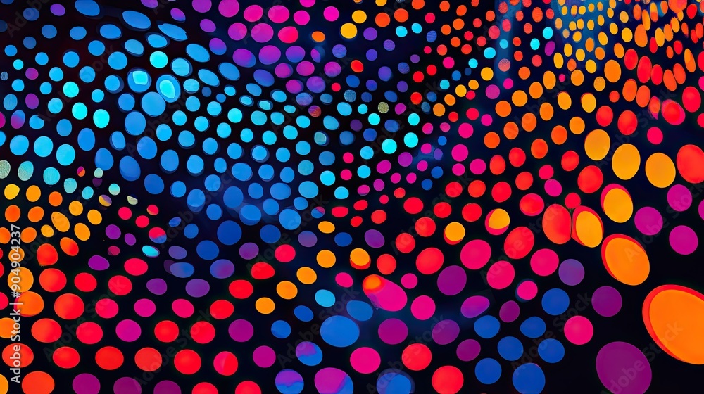 Poster bright dots forming abstract patterns, creating a colorful background.