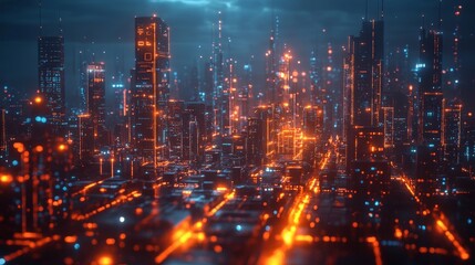 Fototapeta premium A Dazzling Glimpse into a Futuristic Megacity Illuminated by Neon Lights