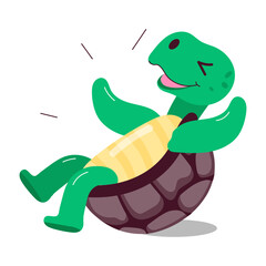 A flat style sticker of giggling turtle 

