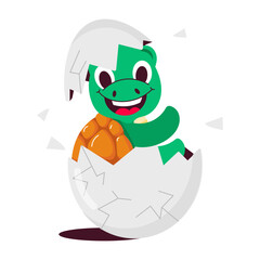 A flat style sticker of turtle egg hatching 

