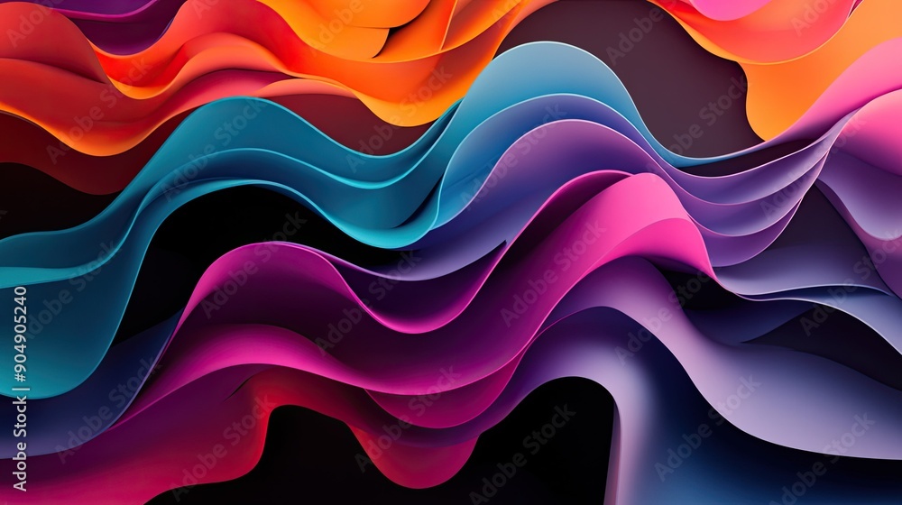 Aufkleber colorful 3d waves creating a vibrant abstract pattern on a dark backdrop.