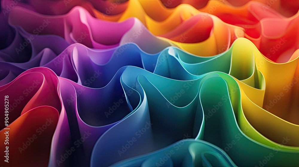 Poster colorful 3d waves creating a vibrant abstract pattern on a dark backdrop.