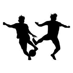 Silhouettes of two soccer players dribbling the ball on a transparent background. Perfect for logos, icons, stickers and tattoos © Febrial Chalik
