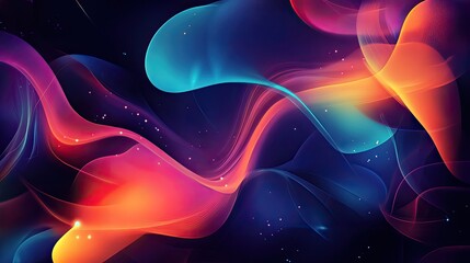 Fototapeta premium Colorful abstract shapes with glowing light accents, set against a dark backdrop.
