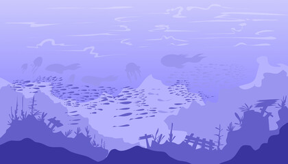 Image of a view of the ocean floor or under the sea in blue. Suitable for wallpaper, magazines, backgrounds, banners, posters and advertisements © Febrial Chalik