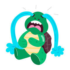 Comic style sticker of tortoise crying 

