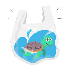 Cartoon style sticker of aquatic turtle 

