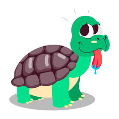 Drooling turtle with tongue out, flat sticker

