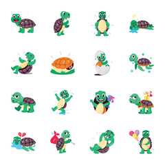 Obraz premium Basic RGBLatest Pack of Flat Style Cute Turtle Cartoons