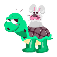 A flat sticker of turtle rabbit 


