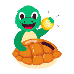 Turtle money sticker designed in flat style 

