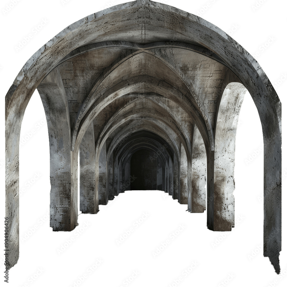 Aufkleber old, arched stone corridor creating a tunnel effect with sunlight at the end