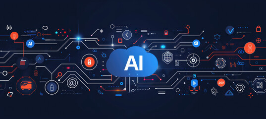 Obraz premium AI Letters with Circuit Pattern.