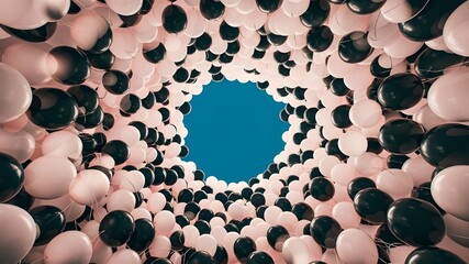 Sky view through the Harmonious Float of Black and White Balloons 