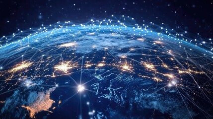Digital globe with interconnected nodes, representing global business networks and connectivity.