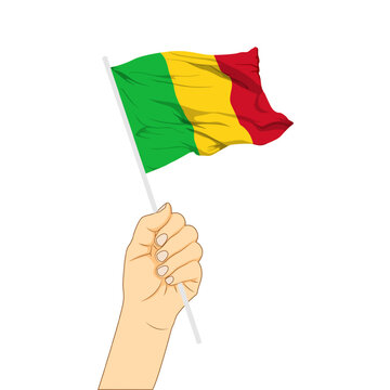 recommend clip art: Vector illustration of Mali flag in hand on transparent background
