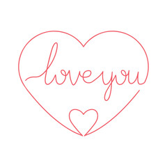 Poster with the inscription I love you in my heart. One line drawing. Logos and emblems for invitation, greeting card, prints and posters. Vector 