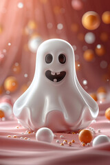 Cute Little Ghost Figurine on Pink Background