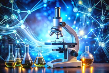 Electron microscope with test tubes in a science laboratory