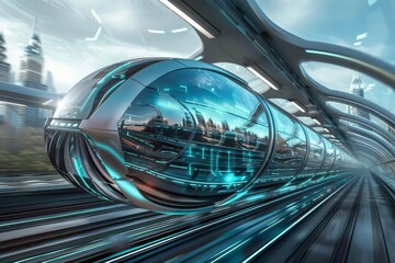 A futuristic scene showcasing advanced levitating transportation systems in action, Futuristic transportation systems like levitating pods or pneumatic tubes