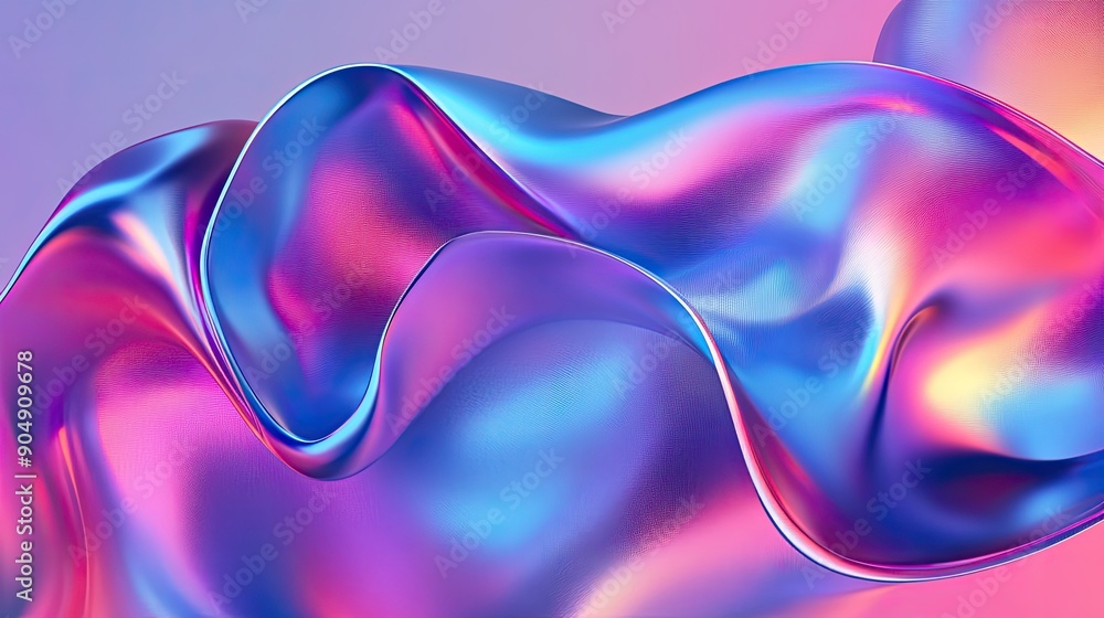 Poster fluid 3d shapes with shiny metallic textures and gradient color transitions.