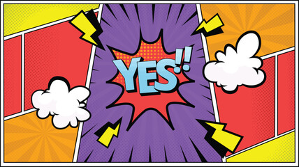 colorful comic background illustration with bubble text yes!