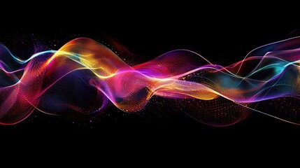 Fototapeta premium Intricate digital wave pattern with bright highlights on a black background.