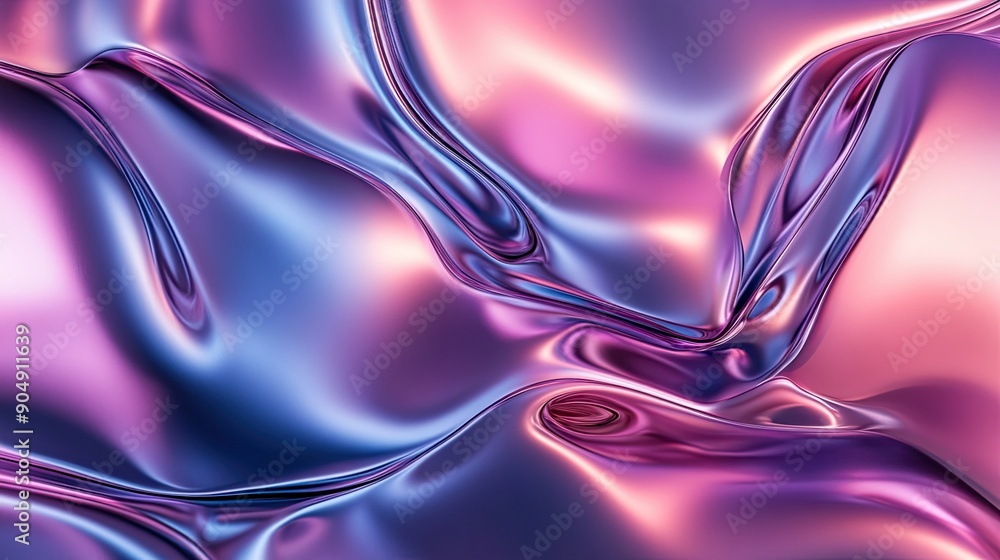 Poster metallic fluid shapes in 3d with gradient colors, creating an abstract pattern.