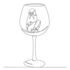 One continuous single drawn line art doodle hand, glass, illustration, girl, woman, beauty. isolated image hand-drawn outline on white background.