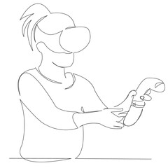 One continuous single drawn line art doodle glass, girl, reality, device, entertainment. isolated image hand-drawn outline on white background.