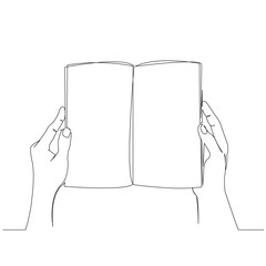one continuous drawn line art doodle hand, paper, magazine, book, holding. isolated image hand-drawn outline on white background.