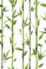 seamless watercolor pattern features a bamboo grove with swaying stems. 