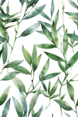 seamless watercolor pattern features a bamboo grove with swaying stems. 